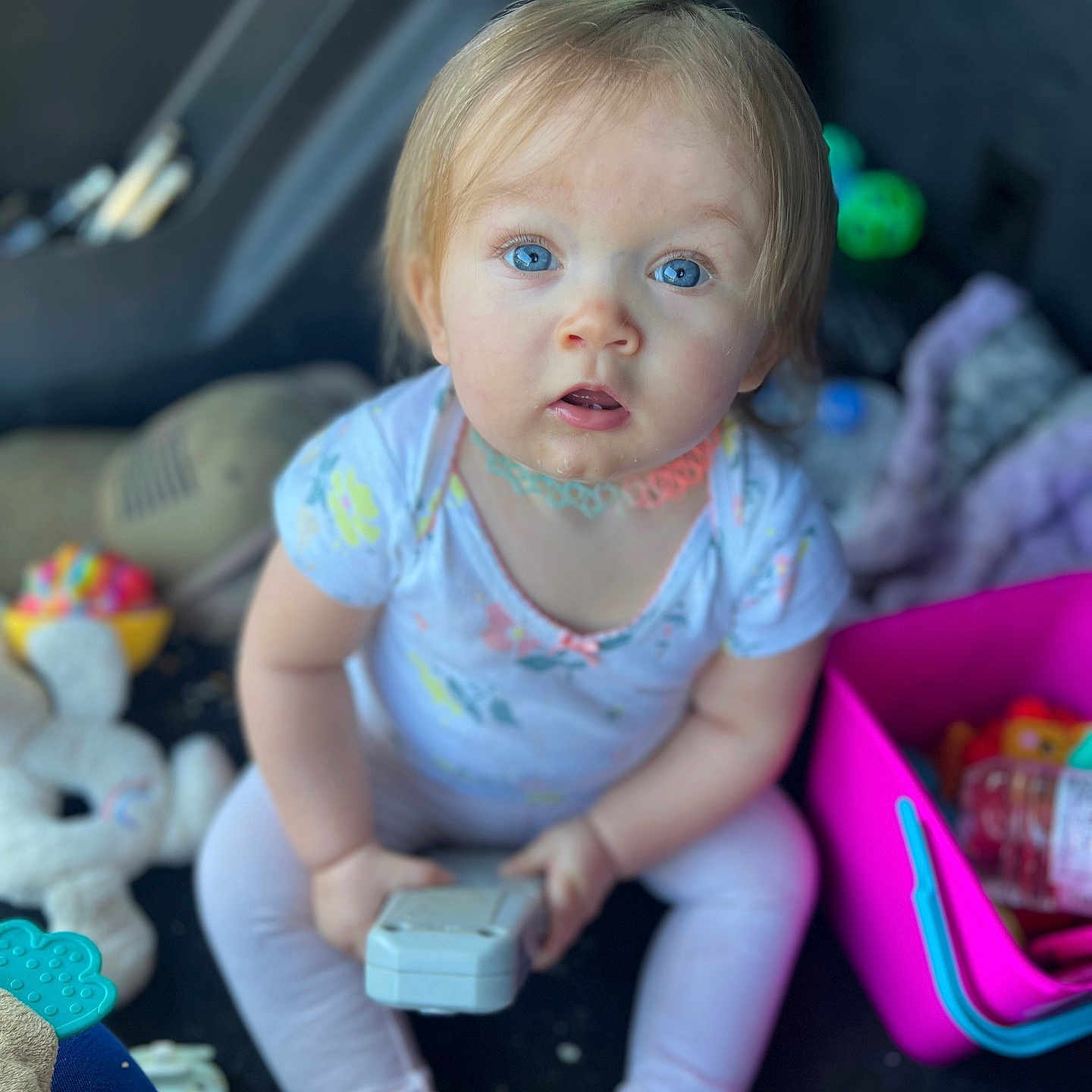 Camryn joined the competition — help win amazing prizes! accessories, baby, blonde, bodypart, couch, cushion, face, finger, furniture, hair, hand, head, homedecor, jewelry, necklace, person, photography, portrait, sitting, toy