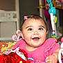 Audrey joined the competition — help win amazing prizes! adorable, baby, bow, bright, cheerful, child, closeup, colorful, cute, face, happy, indoor, infant, person, pink_clothing, playtime, plush, smiling, toy, young