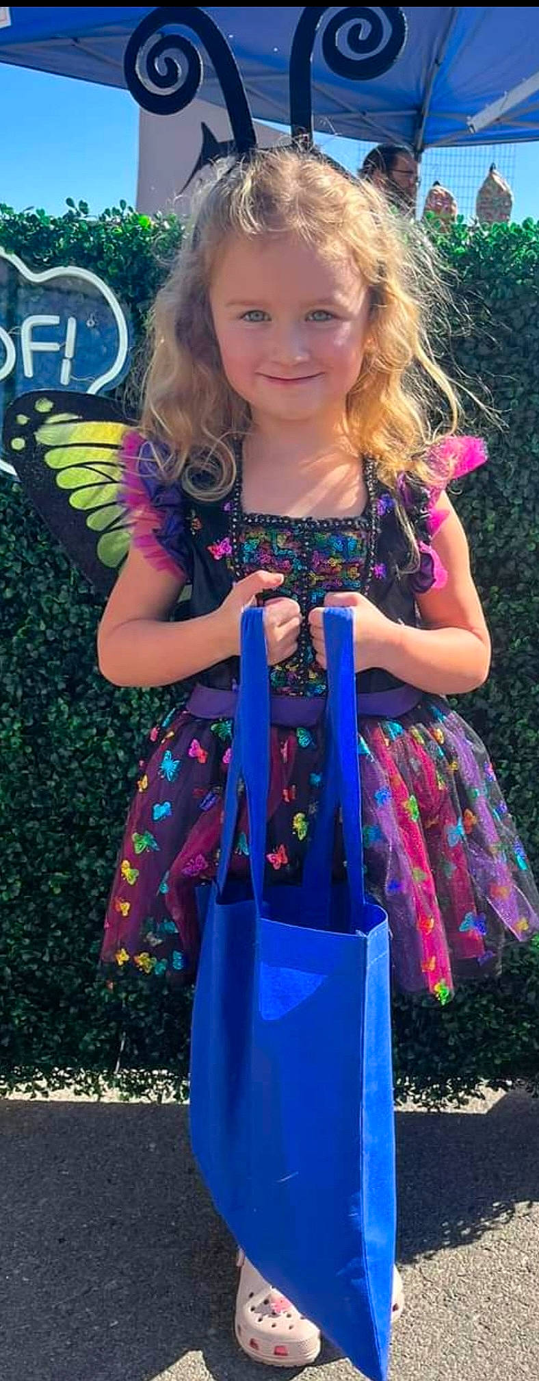 Bailey joined the competition — help win amazing prizes! blond, blue, day_dress, dress, electric_blue, fun, grass, happy, joy, magenta, one_piece_garment, pattern, people_in_nature, person, photograph, pink, purple, sleeve, smile, summer
