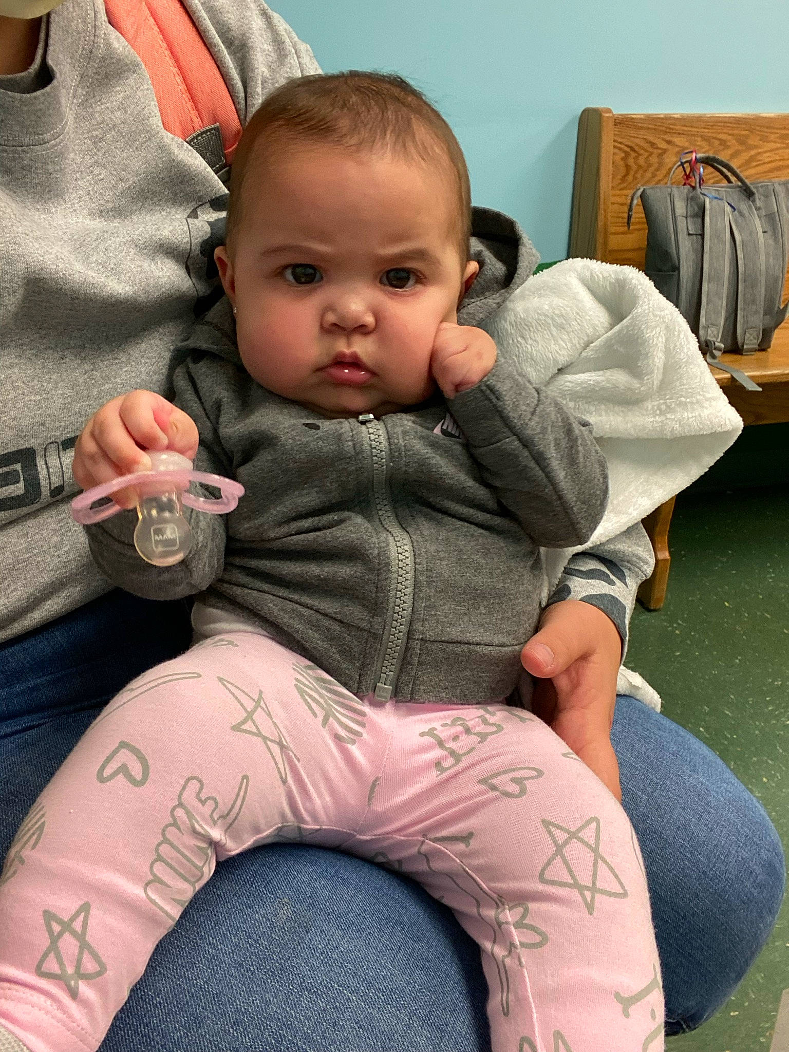 Vivianna joined the competition — help win amazing prizes! arm, baby, baby_toddler_clothing, cheek, child, clothing, comfort, finger, fun, head, joint, knee, lap, leg, mouth, person, skin, sleeve, sock, thigh