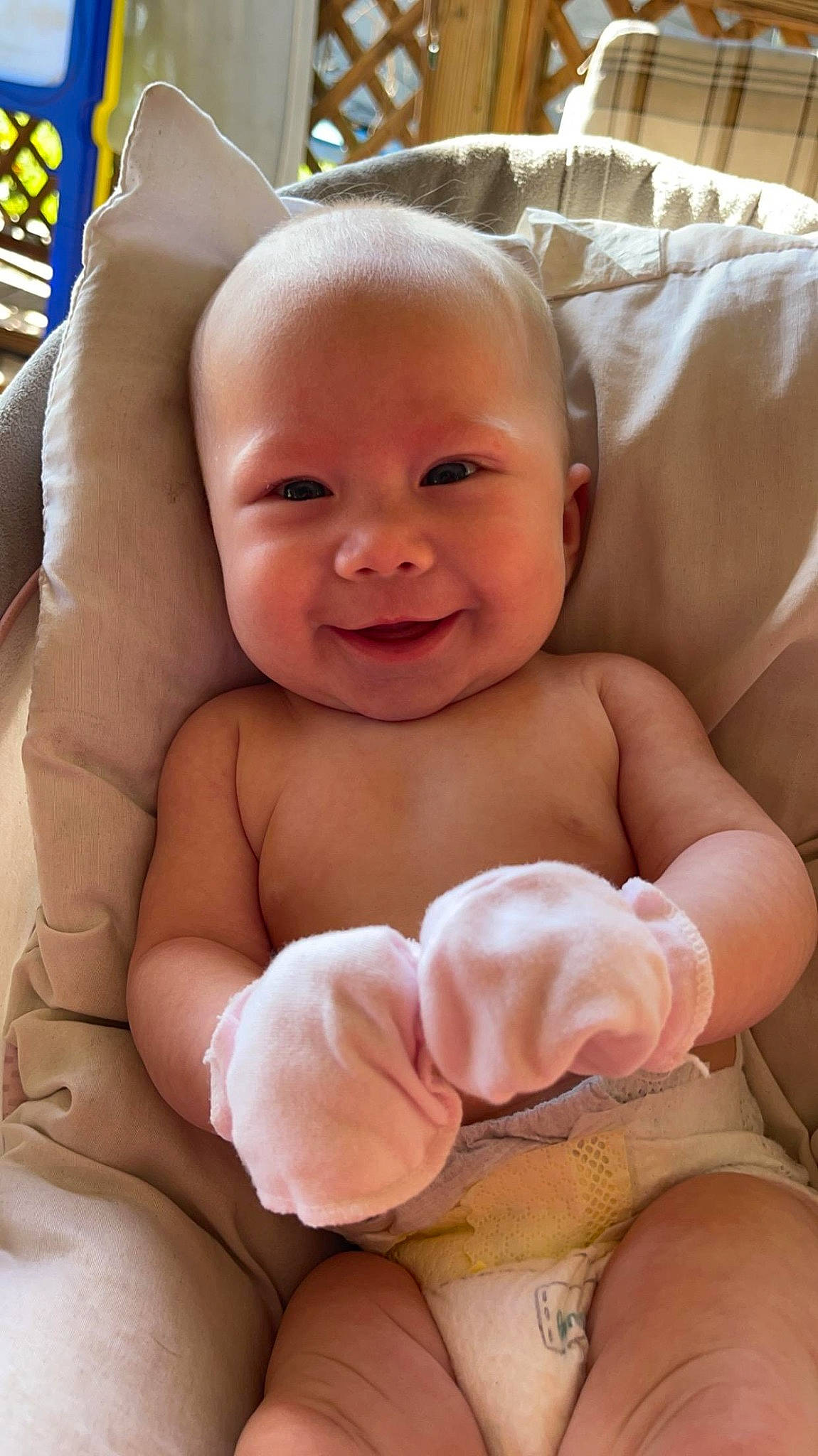 Adalyn is registered to the contest to win money with this photo: baby, beauty, cheek, chin, comfort, eye, eyebrow, finger, gesture, happy, joy, mouth, muscle, person, pink, product, skin, smile, stomach, textile