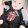 Rayne joined the competition — help win amazing prizes! baby, black_clothing, blue_eyes, bow, button, car_seat, child, clothing, cute, face, grey_cushion, hand, headband, indoors, infant, pink_cushion, portrait, rolling_stones, seatbelt, soft_lighting