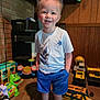Knoxxlee is registered to the contest to win money with this photo: barefoot, boy, carpet, casual_clothing, child, dinosaur_toy, hands_in_pockets, happy, indoor, panda_toy, playroom, shorts, smiling, standing, television, toy_trucks, toys, tshirt, wood_paneling, young