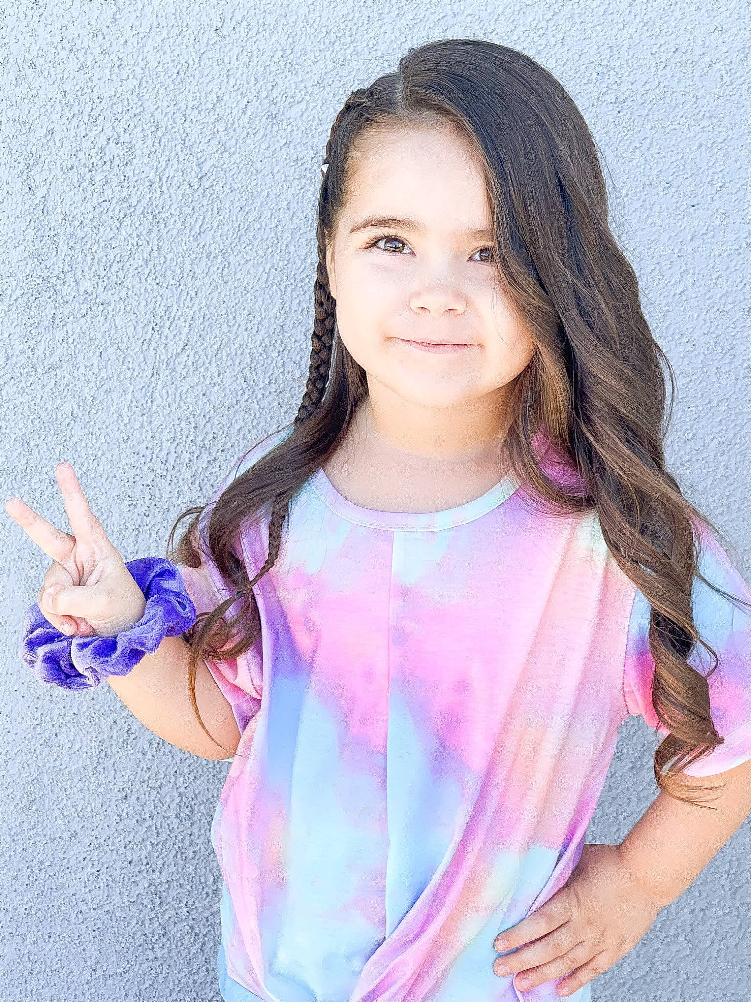 Everly Ruth is registered to the contest to win money with this photo: arm, black_hair, child, day_dress, face, finger, flash_photography, gesture, happy, iris, joy, lip, neck, person, pink, purple, shoulder, skin, sleeve, smile