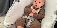 Jameson joined the competition — help win amazing prizes! baby, baby_seat, blanket, carpet, child, clothing, comfort, curious, cute, face, foot, furniture, hand, indoor, infant, onesie, person, sitting, straps, toddler