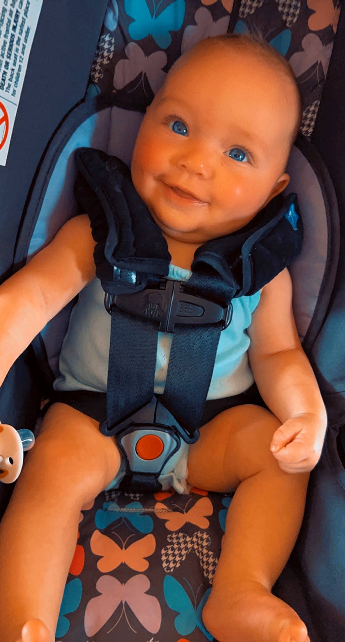 Raelynn joined the competition — help win amazing prizes! auto_part, baby, baby_carriage, baby_in_car_seat, baby_safety, baby_toddler_clothing, blue, car_seat, cheek, child, comfort, electric_blue, human_body, joy, person, personal_protective_equipment, product, seat_belt, smile, thigh