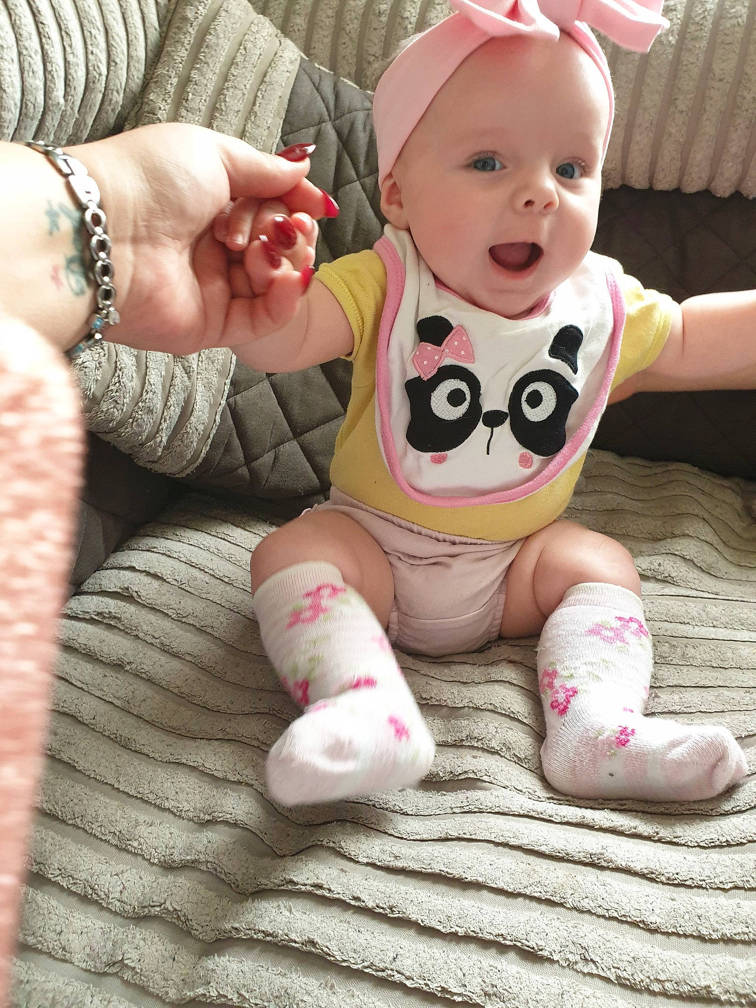 Isla-jean is registered to the contest to win money with this photo: baby, baby_toddler_clothing, beanie, cap, cheek, child, daughter, happy, headgear, person, pink, product, skin, smile, stuffed_toy, toddler