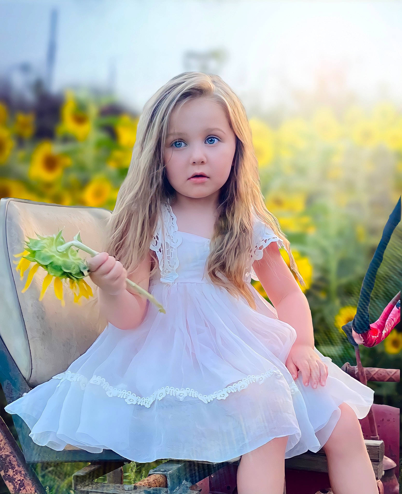 Rayley is registered to the contest to win money with this photo: beauty, blond, brown_hair, child, day_dress, dress, face, flash_photography, grass, hairstyle, happy, long_hair, people_in_nature, person, plant, sitting, skin, sunlight, thigh, toddler
