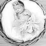 newborn, baby, sleeping, basket, flower_headband, tutu, black_and_white, infant, cute, peaceful, soft, portrait, cozy, adorable, child, resting, fabric, wood_floor, delicate, head
