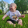 Ezra Ray joined the competition — help win amazing prizes! baby, barefoot, child, cute, daytime, grass, greenery, happy, infant, nature, outdoor, park, playful, shorts, sitting, sky, smiling, sunlight, trees, tshirt