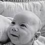 Nattan participe au concours pour gagner de l'argent avec cette photo : baby, infant, smiling, closeup, black_and_white, striped_clothing, onesie, face, head, eyes, expression, cute, portrait, soft_texture, cushion, baby_bed, indoor, newborn, child, happy