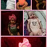 Sykora Tubbs is registered to the contest to win money with this photo: baby, collage, pink_bow, infant, onesie, smiling, sitting, lying_down, child, cute, clothing, red_background, blue_chair, pink_background, portrait, headwear, happy, soft_toys, indoor, toddler