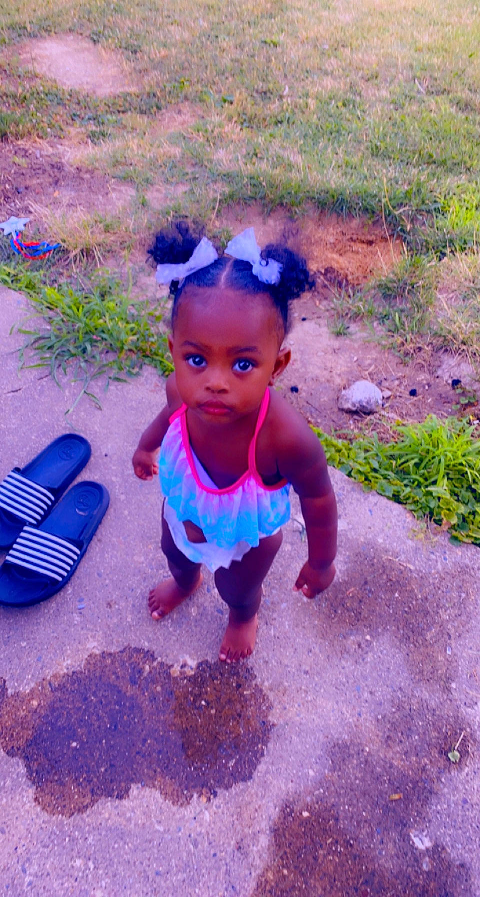 Journee joined the competition — help win amazing prizes! baby, blue, child, electric_blue, fun, grass, happy, leisure, magenta, people_in_nature, person, plant, purple, recreation, sitting, soil, sunglasses, t_shirt, toddler, tree