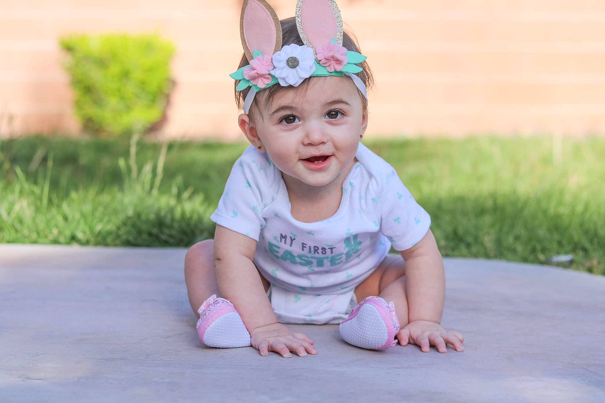 Airabella is registered to the contest to win money with this photo: baby, baby_laughing, baby_toddler_clothing, child, costume, crown, ear, fun, grass, hair_accessory, happy, headband, headgear, headwear, lavender, pattern, person, photography, pink, play