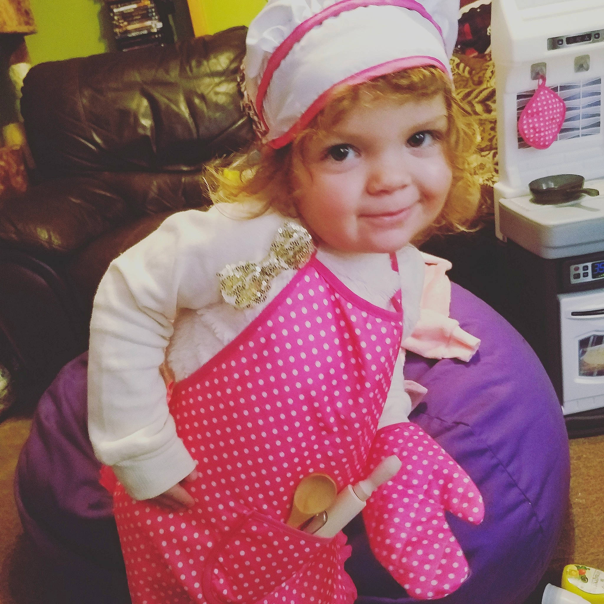 Gia joined the competition — help win amazing prizes! child, headwear, joy, outerwear, pattern, person, pink, polka_dot, toddler