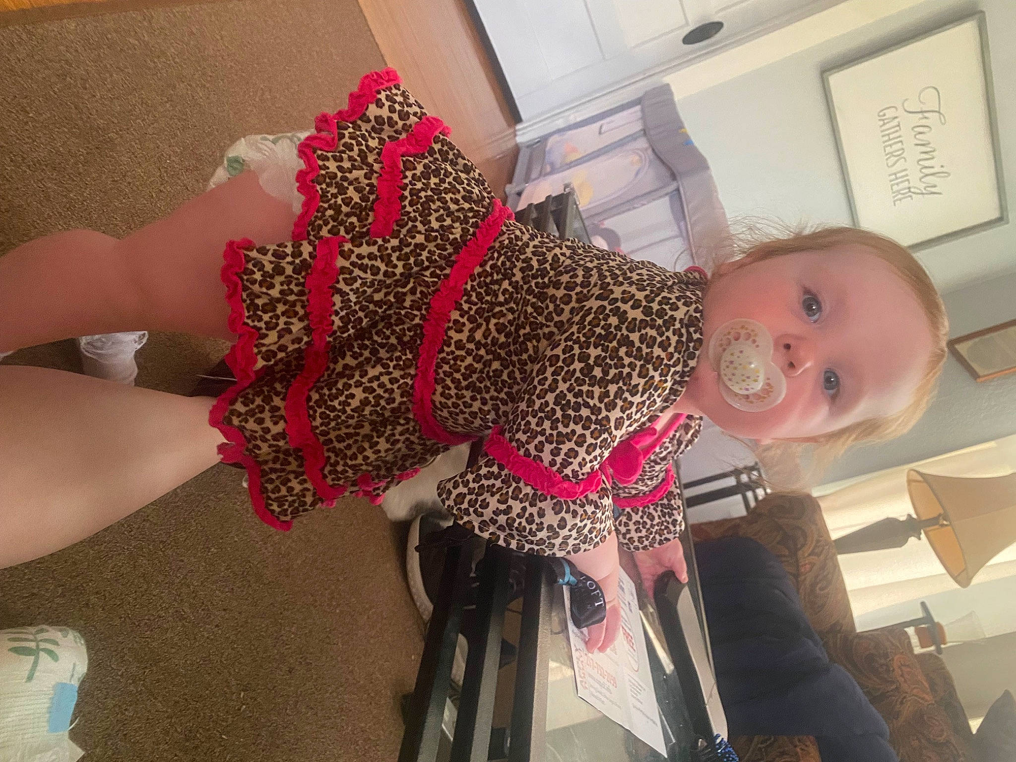 Mila is registered to the contest to win money with this photo: baby, child, cocktail_dress, fashion_accessory, fashion_design, flooring, fun, human_leg, jewellery, magenta, nail, pattern, person, pink, room, selfie, thigh, toddler, trunk, waist