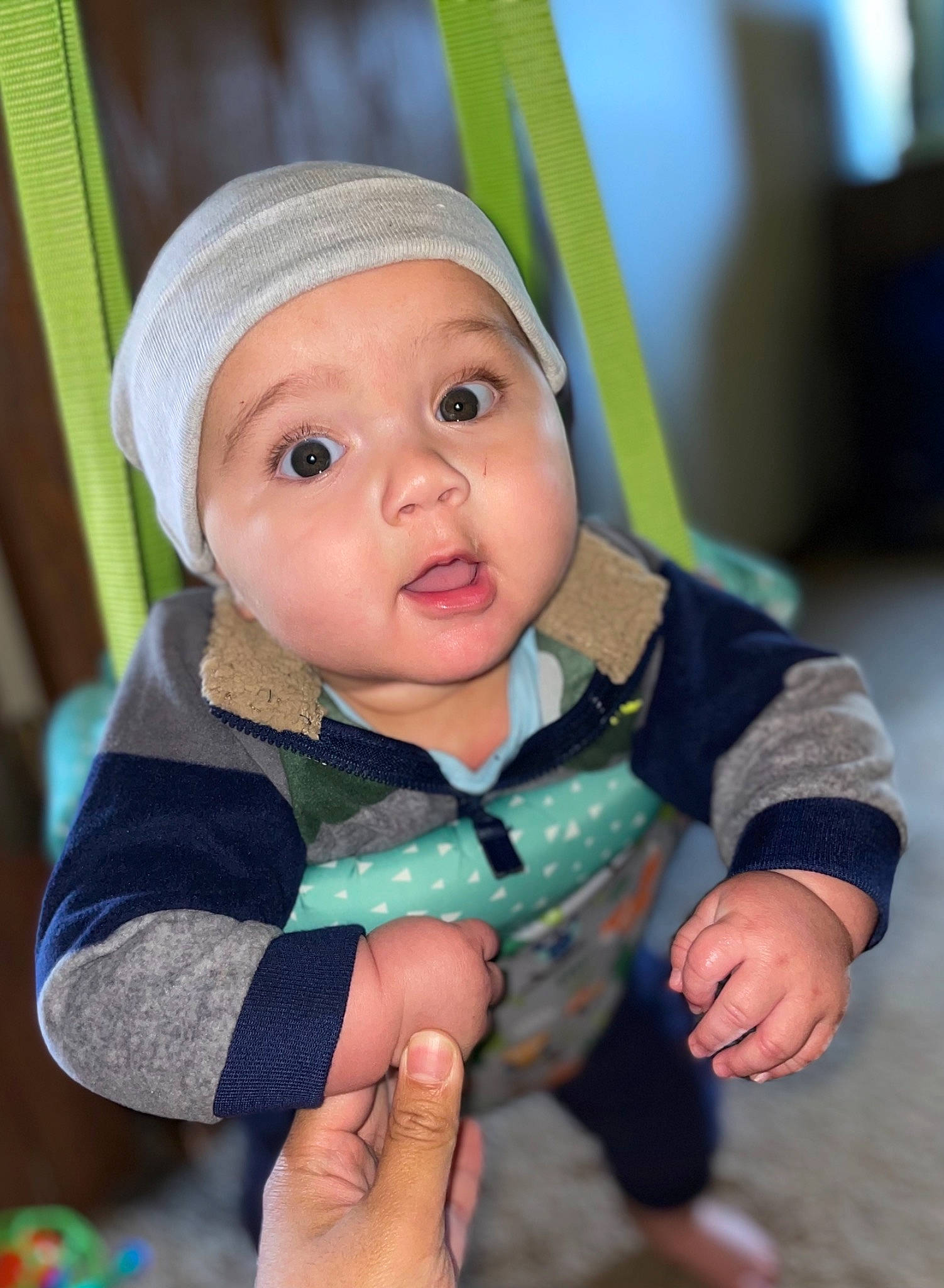 Peter joined the competition — help win amazing prizes! baby, baby_toddler_clothing, cap, cheek, chin, eye, face, finger, fun, gesture, hand, head, headgear, headwear, human_body, iris, nose, person, skin, sleeve