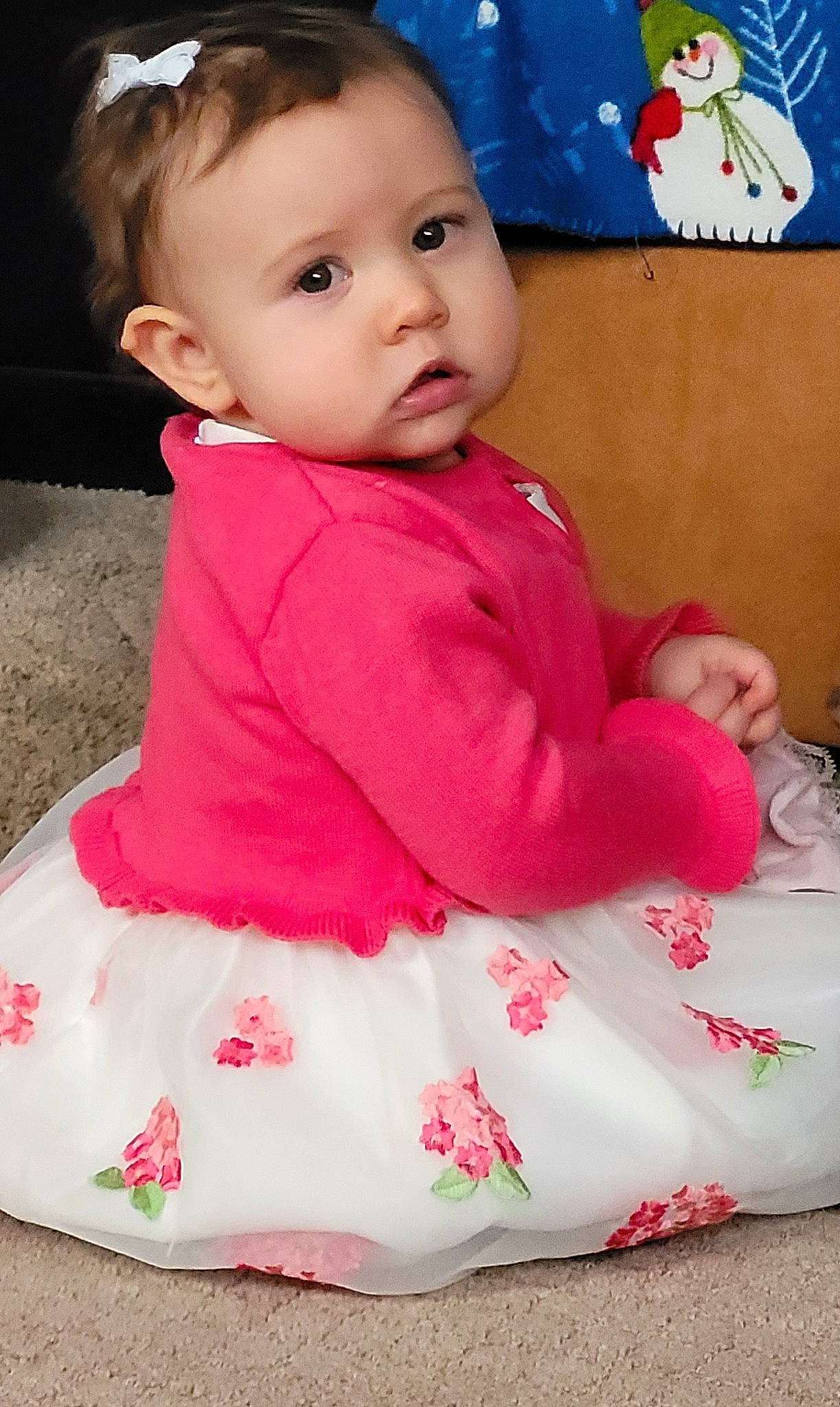 Lily joined the competition — help win amazing prizes! baby, baby_toddler_clothing, blue, cheek, child, dress, eye, eyebrow, face, hairstyle, happy, iris, lip, person, pink, product, red, skin, sleeve, toddler