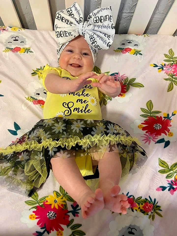 Genevieve joined the competition — help win amazing prizes! baby_toddler_clothing, child, costume, headwear, joy, pattern, person, smile, toddler, yellow
