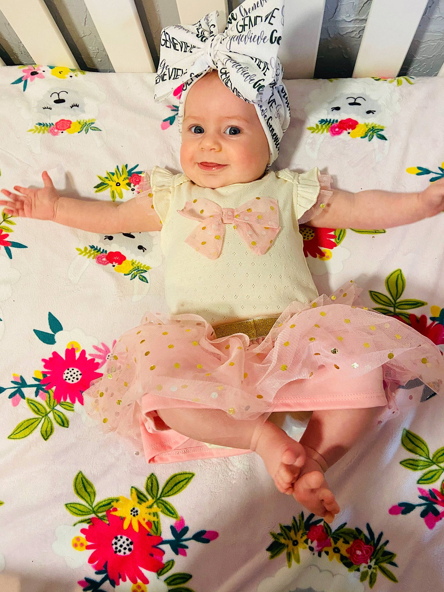 Genevieve joined the competition — help win amazing prizes! baby, baby_toddler_clothing, child, costume, dress, flower, hair_accessory, headwear, joy, person, petal, photography, pink, plant, product, room, textile, toddler