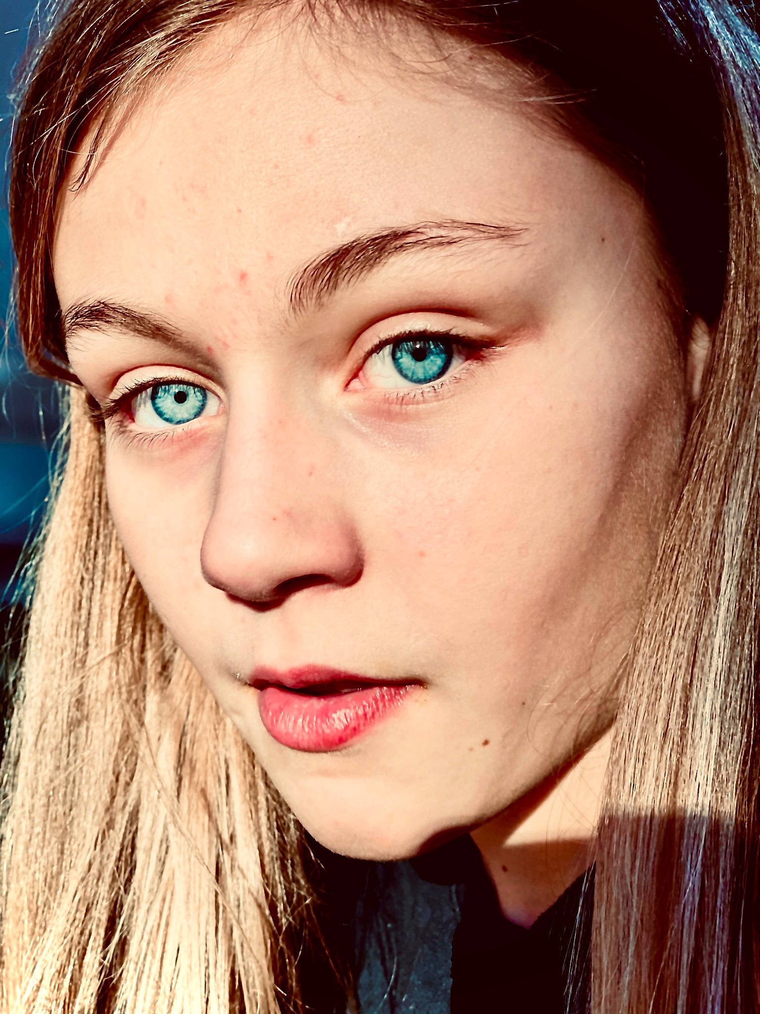 Riley joined the competition — help win amazing prizes! beauty, blond, blue, brown, brown_hair, cheek, chin, close_up, eye, eyebrow, eyelash, face, forehead, hair, hairstyle, head, lip, long_hair, nose, person