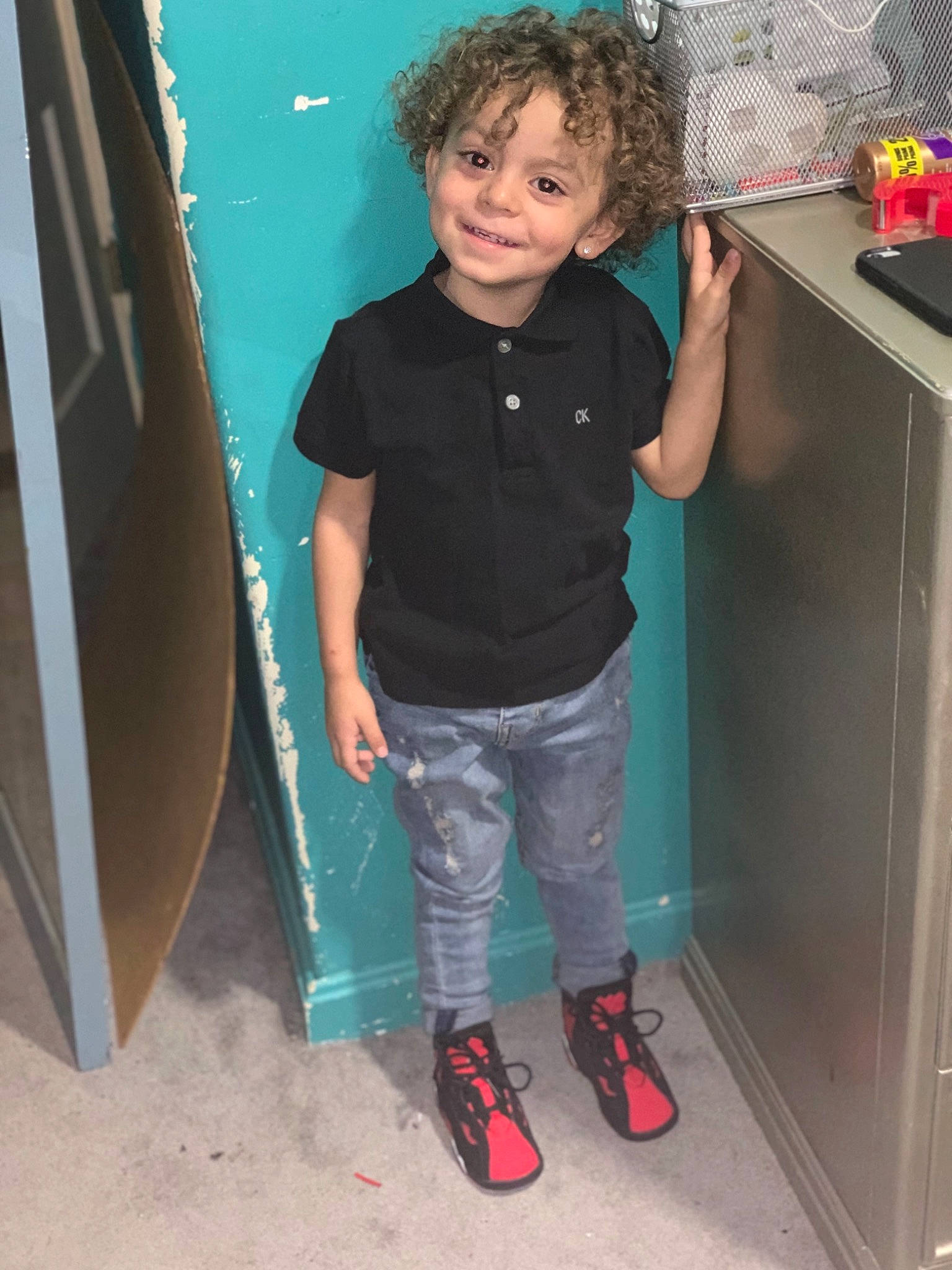Kalvin joined the competition — help win amazing prizes! child, fun, jeans, joy, leg, person, shoe, standing, t_shirt, toddler