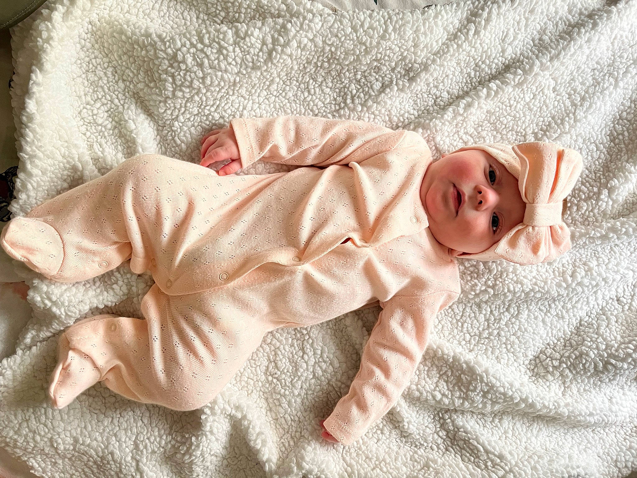 Hensley joined the competition — help win amazing prizes! baby, baby_products, baby_sleeping, baby_toddler_clothing, bedding, child, collar, comfort, dress, foot, hand, headwear, linens, pattern, peach, person, product, room, skin, sleeve