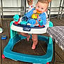 Jasper is registered to the contest to win money with this photo: baby, child, teething_toy, baby_walker, blue_clothing, tattoo, sneakers, wooden_floor, toy, smiling, person, legs, indoor, furniture, chair, happy, cute, playtime, infant, walker