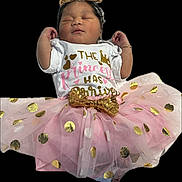 Tru joined the competition — help win amazing prizes! baby, infant, sleeping, tutu, pink, gold, polka_dots, bow, headband, dress, cute, adorable, child, newborn, peaceful, fashion, clothing, portrait, celebration, resting