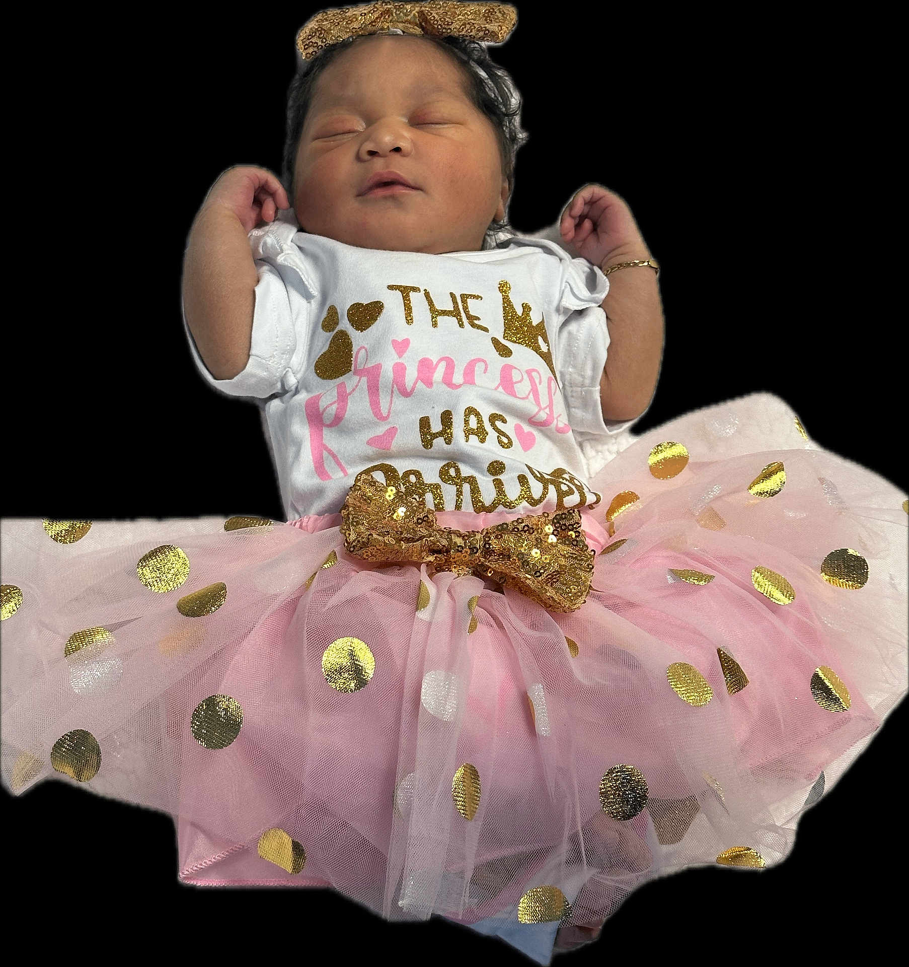 Tru joined the competition — help win amazing prizes! baby, infant, sleeping, tutu, pink, gold, polka_dots, bow, headband, dress, cute, adorable, child, newborn, peaceful, fashion, clothing, portrait, celebration, resting