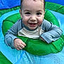 toddler, child, smiling, happy, wet_hair, inflatable_ring, pool, water, blue, green, splash, summer, outdoor, playing, cute, face, person, fun, clothing, baby