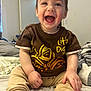 Elieys joined the competition — help win amazing prizes! toddler, child, smiling, laughing, baby_teeth, brown_tshirt, beige_pants, bed, blanket, indoors, happy, person, face, skin, hands, feet, casual_clothing, home, cozy, portrait