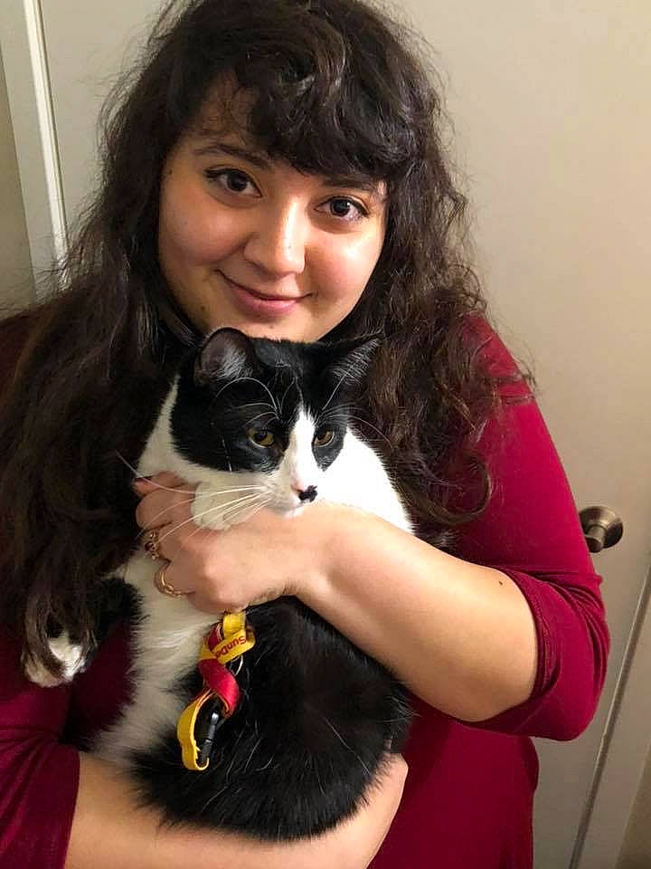 Clara is registered to the contest to win money with this photo: black_hair, brown_hair, carnivoran, cat, cat_like_mammal, dog_breed_group, ear, fur, girl, joy, kitten, person, puppy, puppy_love, skin, small_to_medium_sized_cats, whiskers