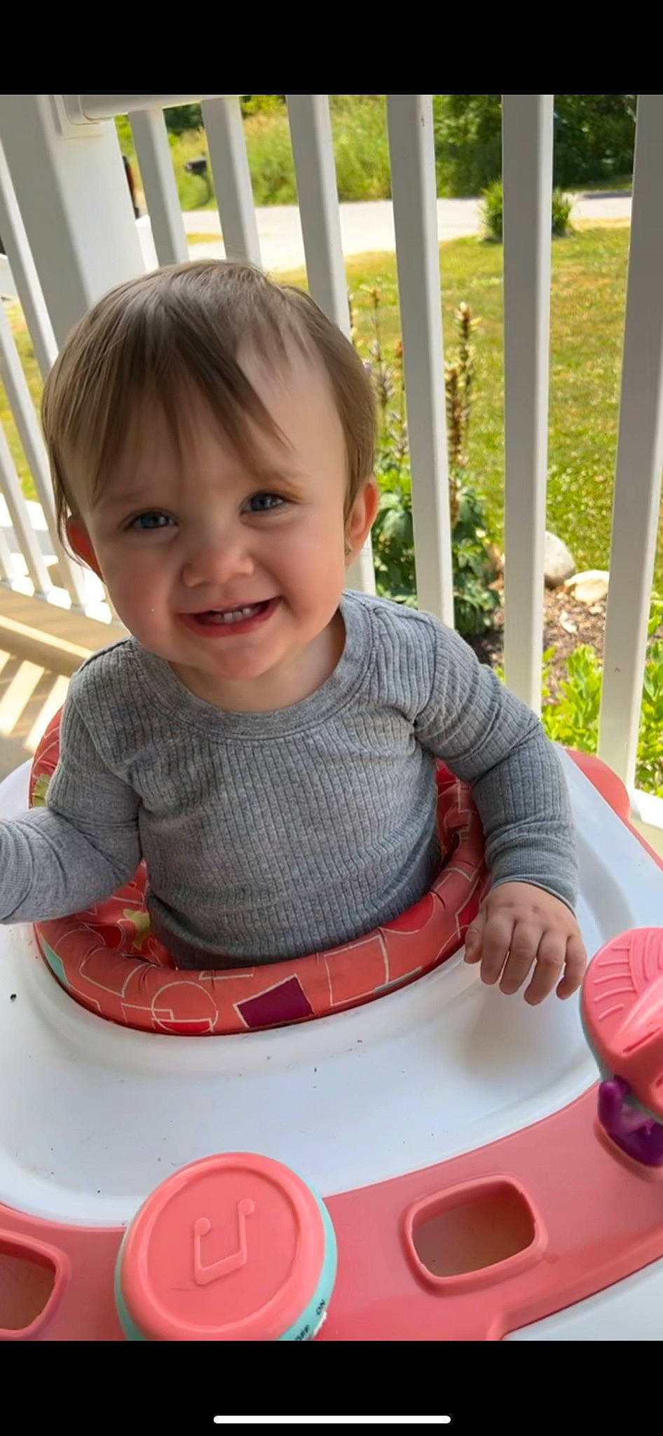 Madison is registered to the contest to win money with this photo: baby, baby_playing_with_toys, baby_products, baby_toddler_clothing, cheek, child, eye, fun, happy, human_body, joy, person, plant, play, sitting, skin, sleeve, smile, summer, t_shirt