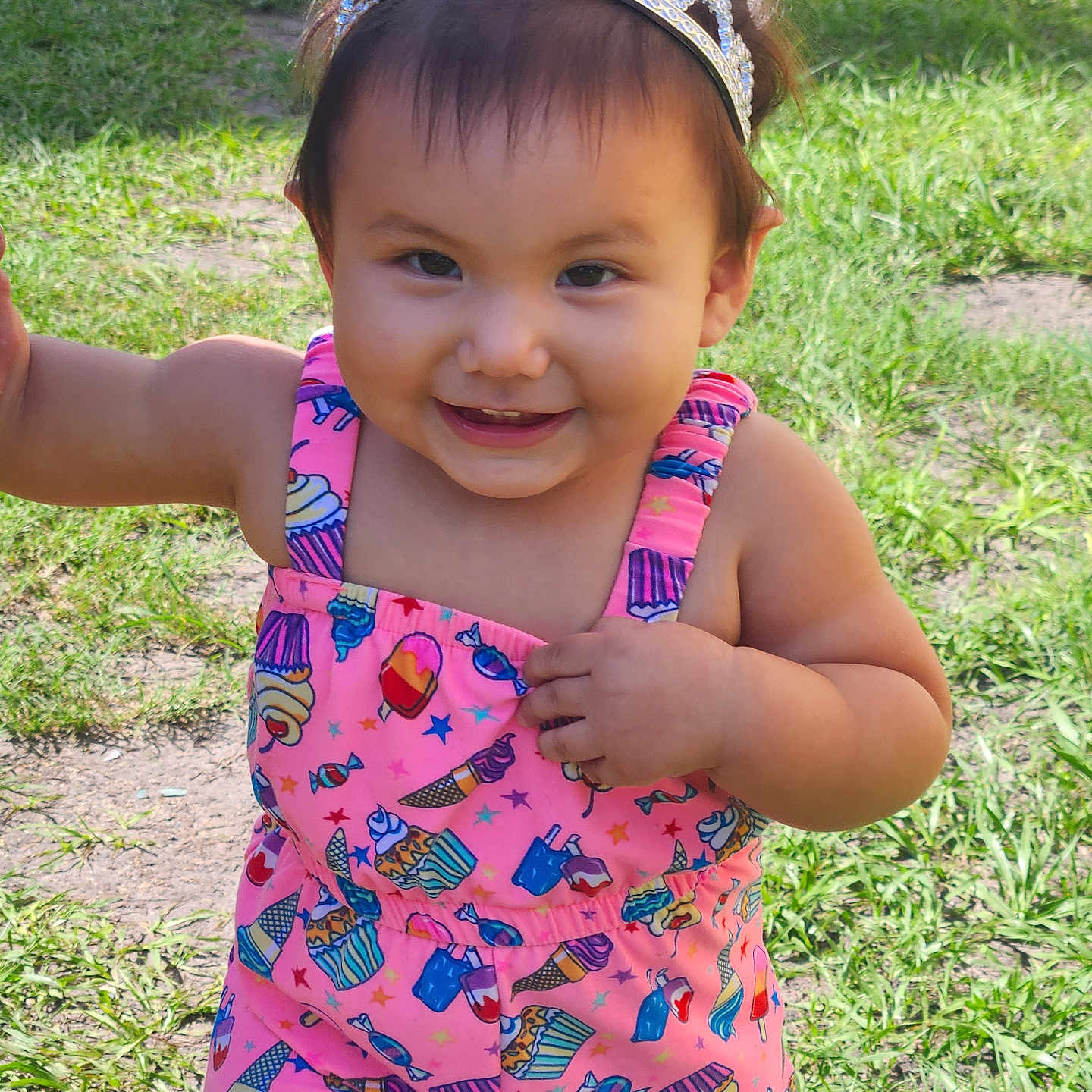 Sofi joined the competition — help win amazing prizes! accessories, child, clothing, crown, dress, face, female, girl, grass, hat, head, jewelry, lawn, necklace, outdoors, person, photography, plant, portrait, tiara