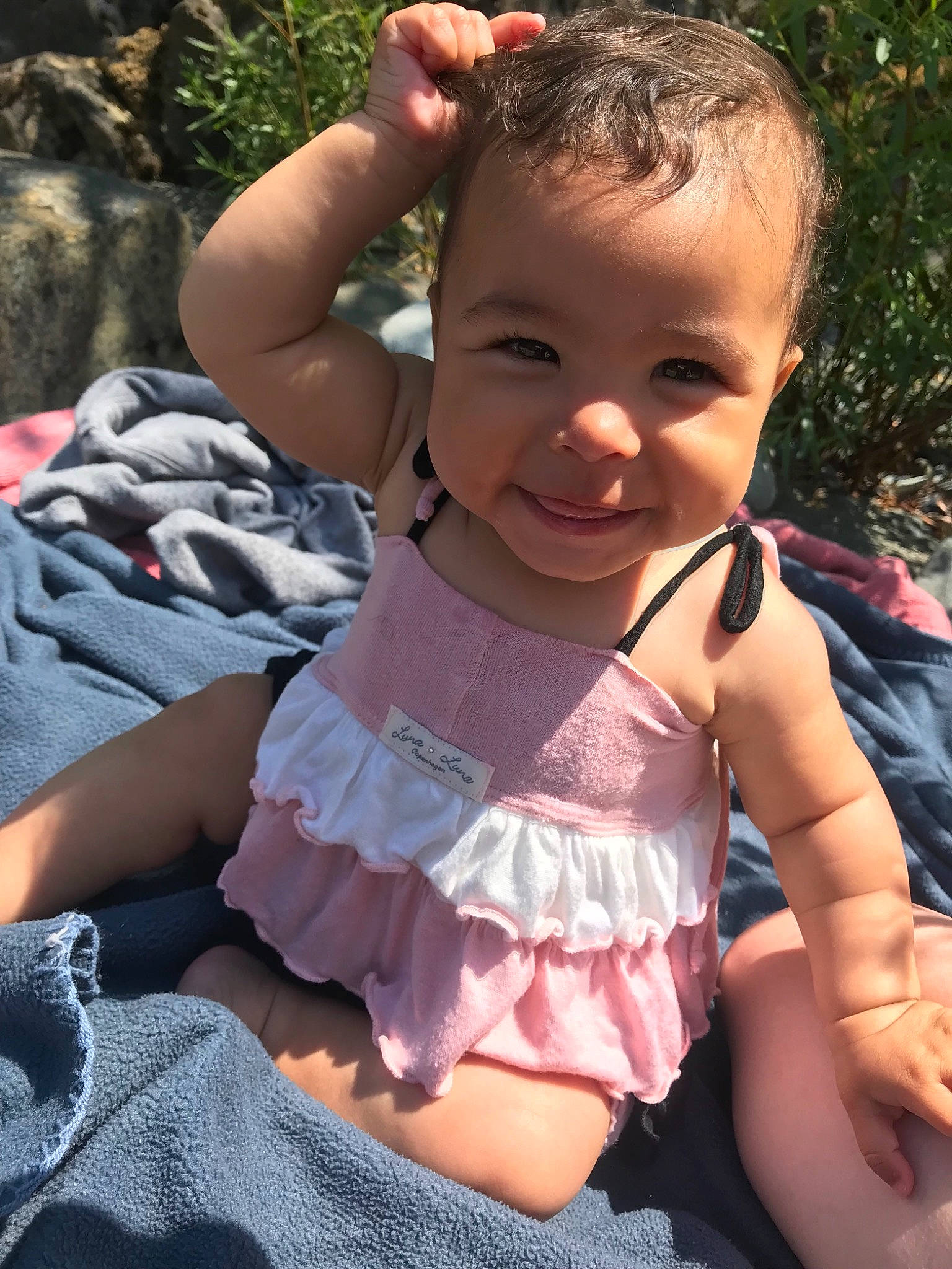 Dakoda is registered to the contest to win money with this photo: baby, baby_products, baby_toddler_clothing, cheek, child, fawn, leg, person, pink, skin, summer, textile, toddler, vacation