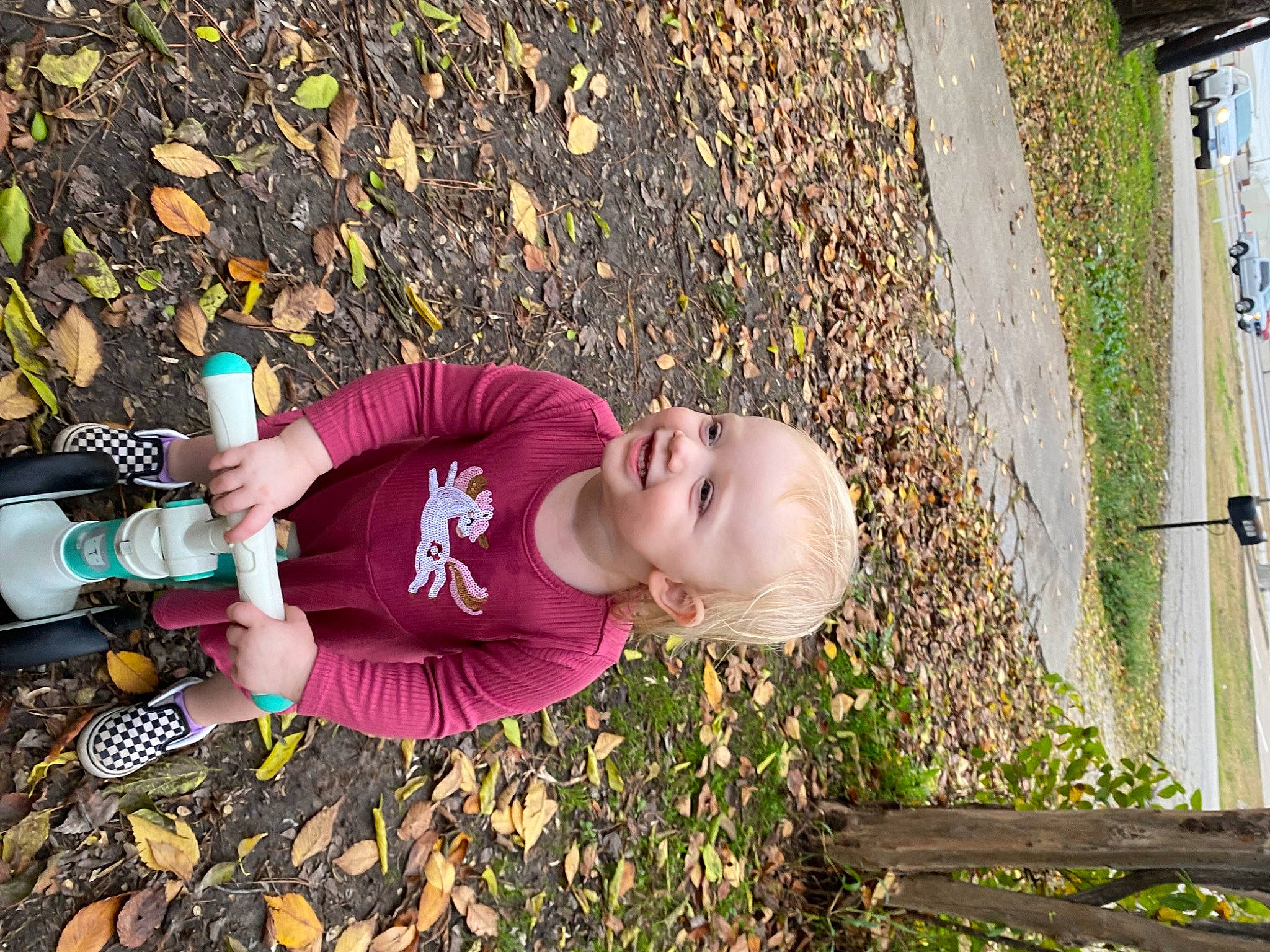 Paisley is registered to the contest to win money with this photo: baby, baby_toddler_clothing, child, fun, garden, grass, happy, joy, leisure, magenta, people_in_nature, person, plant, play, recreation, soil, t_shirt, toddler, tree, walking_shoe