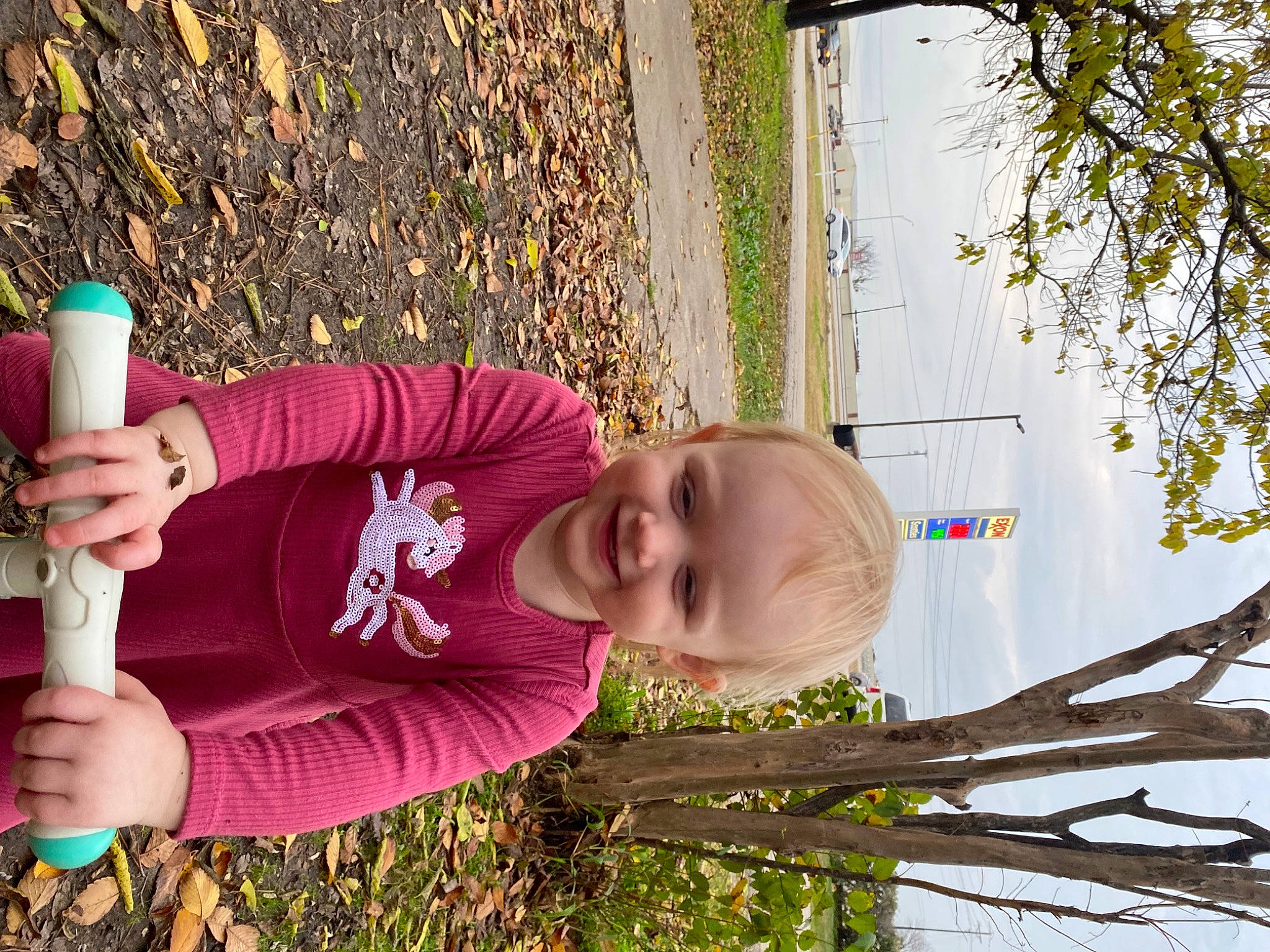Paisley joined the competition — help win amazing prizes! baby_toddler_clothing, botany, child, fun, grass, happy, joy, leisure, magenta, people_in_nature, person, plant, plant_stem, play, smile, soil, spring, toddler, tree, twig