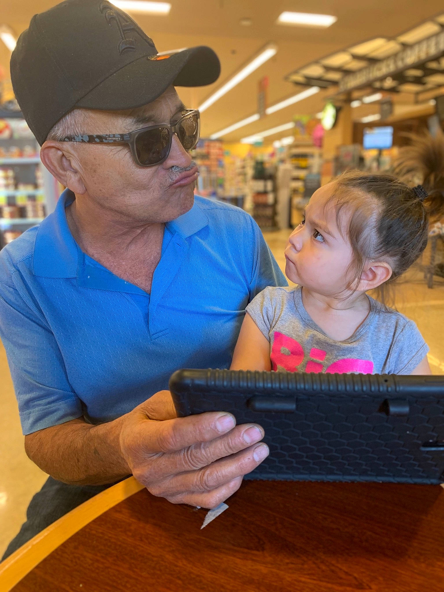 Anabella joined the competition — help win amazing prizes! child, electronic_device, eyewear, father, fun, glasses, leisure, person, smile, toddler, vacation, wood