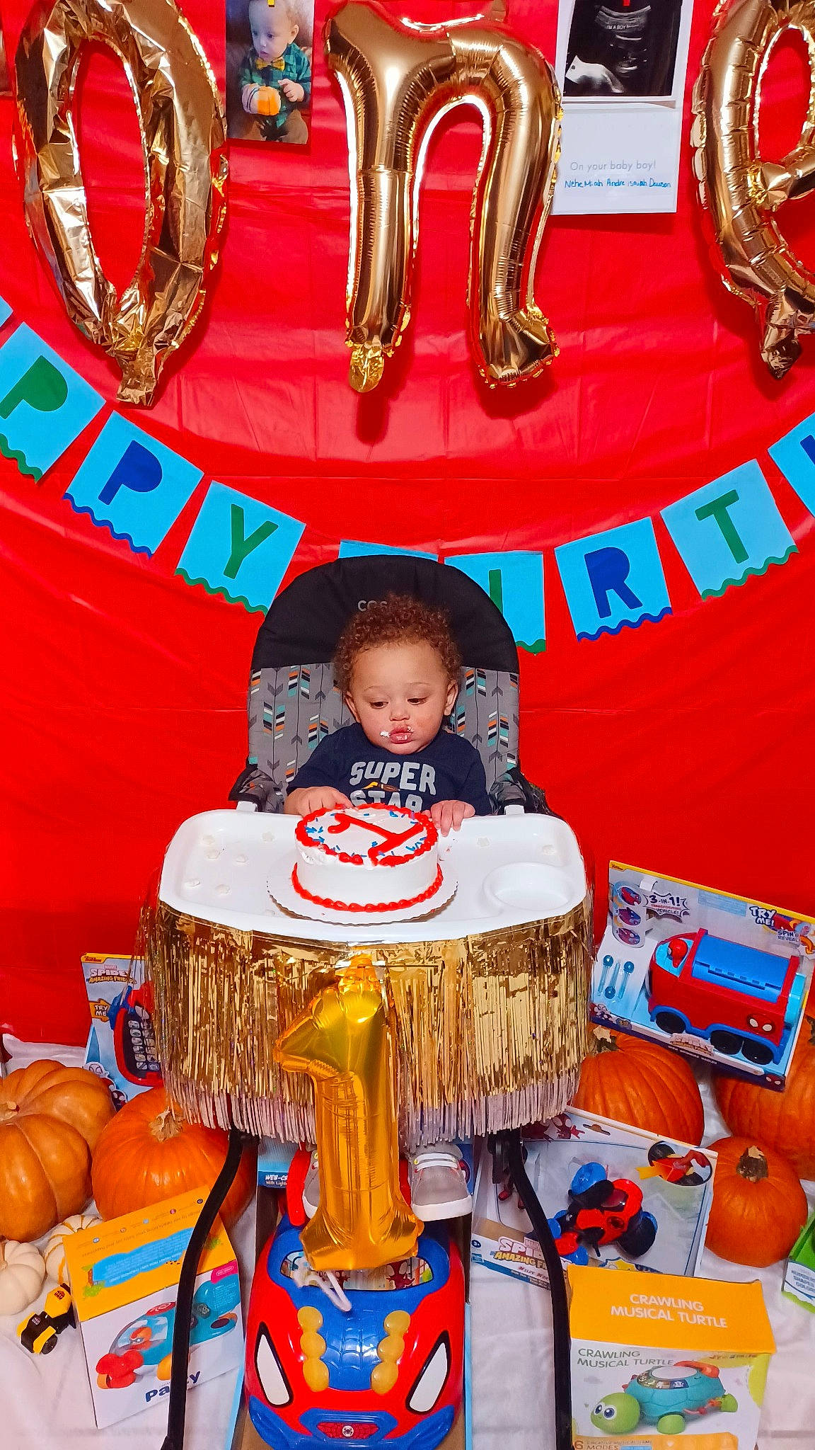 Nehemiah is registered to the contest to win money with this photo: calabaza, child, cucurbita, event, fun, gourd, leisure, motor_vehicle, natural_foods, person, produce, pumpkin, recreation, squash, toddler, toy, toy_vehicle, vegetable, wheel, winter_squash