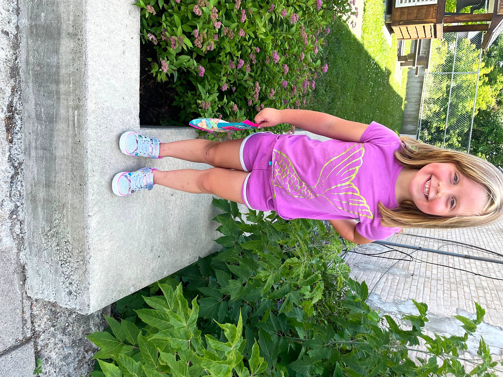 Peyton joined the competition — help win amazing prizes! dress, electric_blue, flower, fun, grass, green, happy, hat, herb, human_leg, joy, leisure, magenta, people_in_nature, person, plant, shoe, shrub, smile, thigh