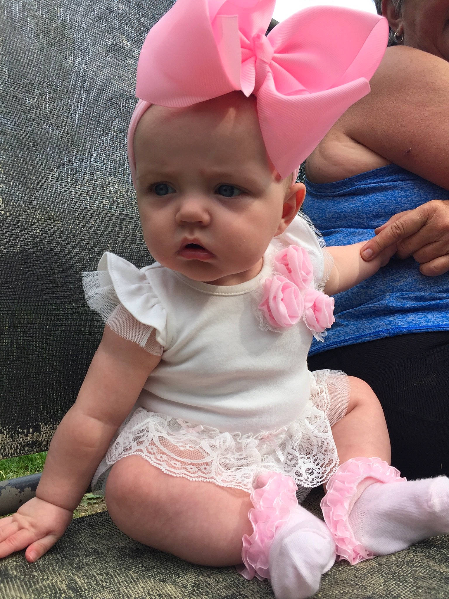 Bella Rose joined the competition — help win amazing prizes! baby, baby_products, baby_toddler_clothing, beauty, bonnet, cheek, child, costume_accessory, dress, ear, fashion_accessory, hair_accessory, hand, head, headgear, leg, person, pink, product, skin