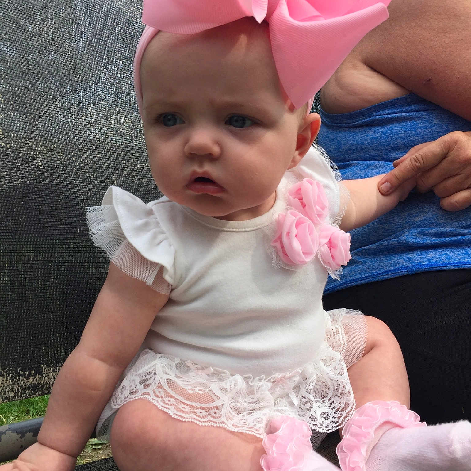 Bella Rose joined the competition — help win amazing prizes! baby, baby_products, baby_toddler_clothing, beauty, bonnet, cheek, child, costume_accessory, dress, ear, fashion_accessory, hair_accessory, hand, head, headgear, leg, person, pink, product, skin