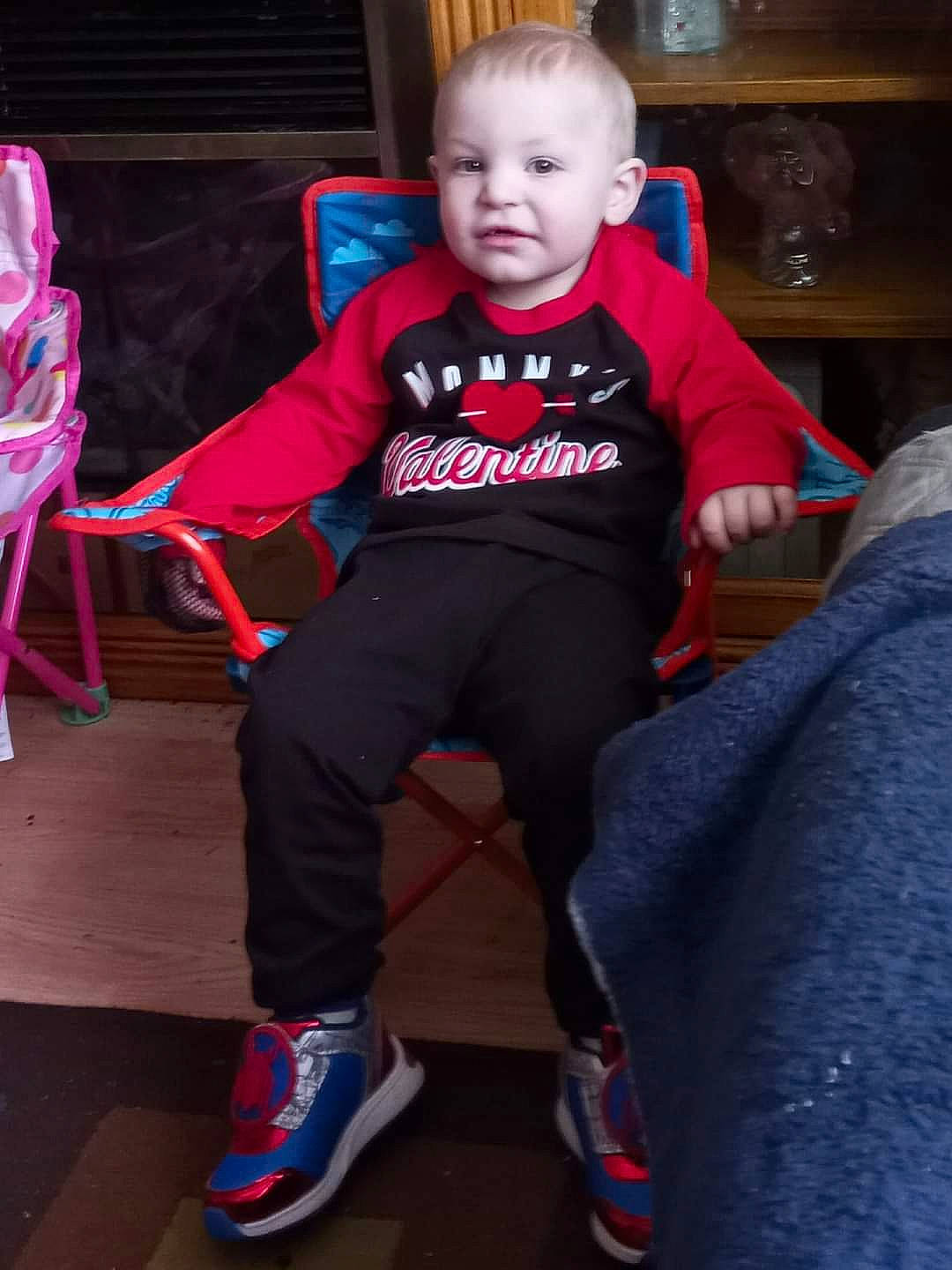 Riker joined the competition — help win amazing prizes! baby_toddler_clothing, chair, child, comfort, electric_blue, eye, fun, hair, happy, head, knee, lap, person, shoe, sleeve, smile, sneakers, sock, t_shirt, toddler