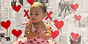 Annalise joined the competition — help win amazing prizes! toddler, child, dress, pink, hearts, clapping, baby, wallpaper, newspaper, graffiti, red_hearts, black_and_white, vintage_photos, indoor, cute, smiling, bow, portrait, artistic_background, happy