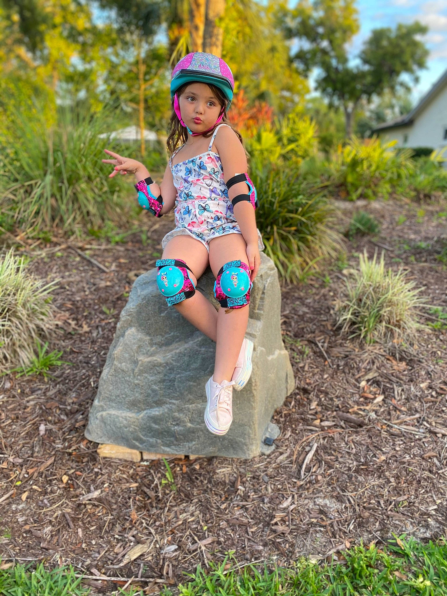 Alivia joined the competition — help win amazing prizes! baby, baby_toddler_clothing, electric_blue, fawn, fun, grass, grass_family, grassland, happy, headwear, human_leg, landscape, leisure, meadow, people_in_nature, person, plant, sandal, sitting, thigh