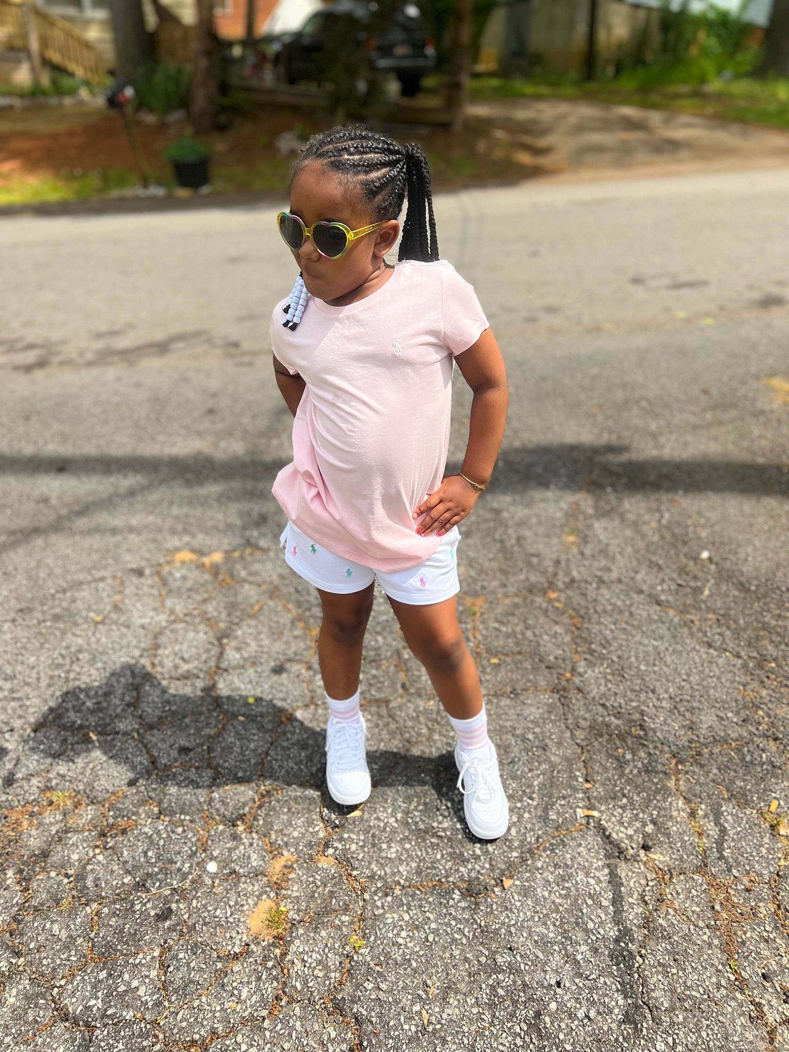 Nyrihanna is registered to the contest to win money with this photo: asphalt, athlete, competition_event, exercise, eyewear, human_leg, leisure, person, physical_fitness, recreation, road, road_surface, running, shorts, sleeve, soil, sportswear, sunglasses, t_shirt, thigh