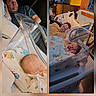 Luke joined the competition — help win amazing prizes! hospital, newborn, baby, man, woman, hospital_bed, bassinet, blanket, patient, medical_equipment, indoor, resting, parent, sleeping, care, mother, father, child, family, room