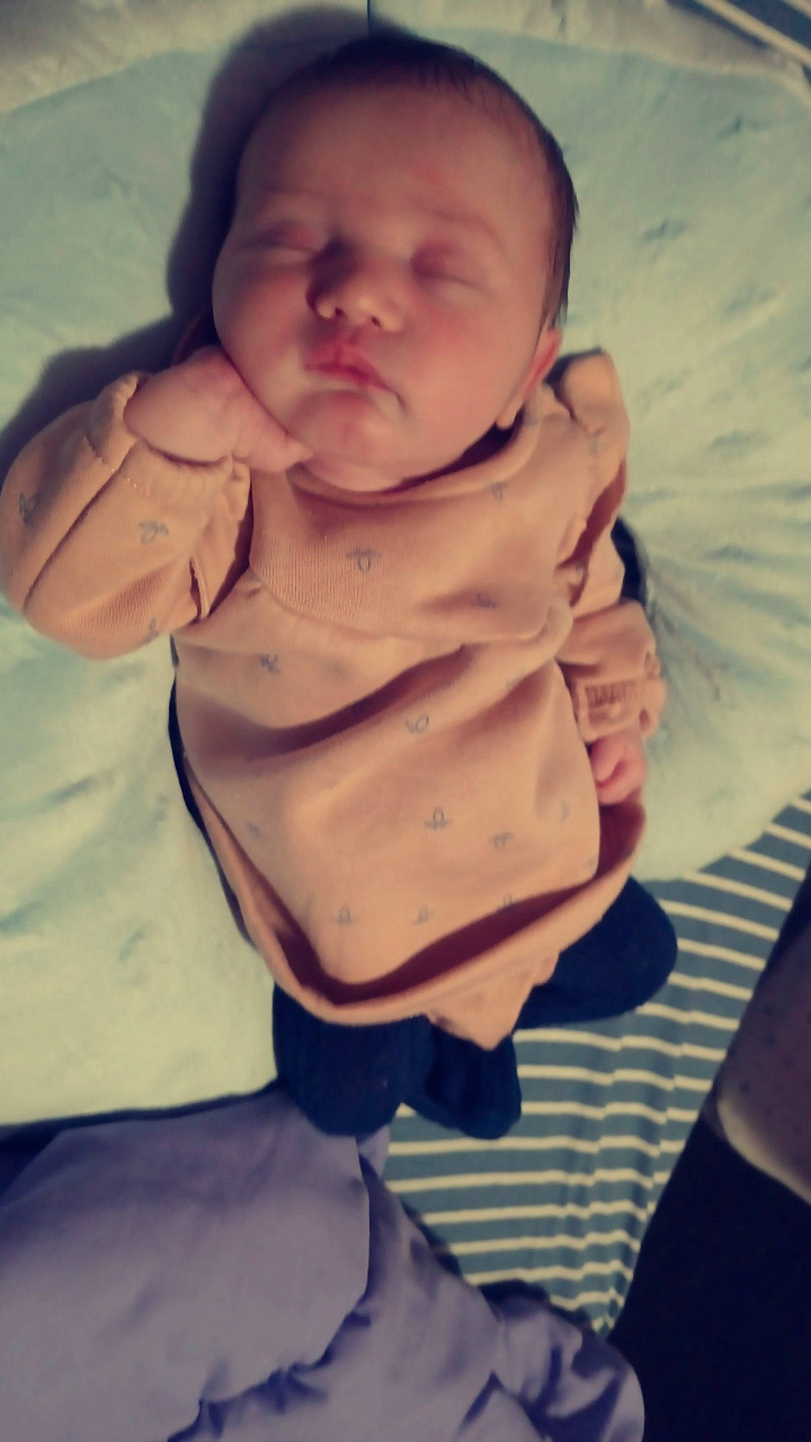 Genevieve joined the competition — help win amazing prizes! baby, baby_sleeping, baby_toddler_clothing, cheek, chest, child, comfort, gesture, happy, linens, lip, neck, nose, peach, person, pink, sitting, sleeve, stomach, textile