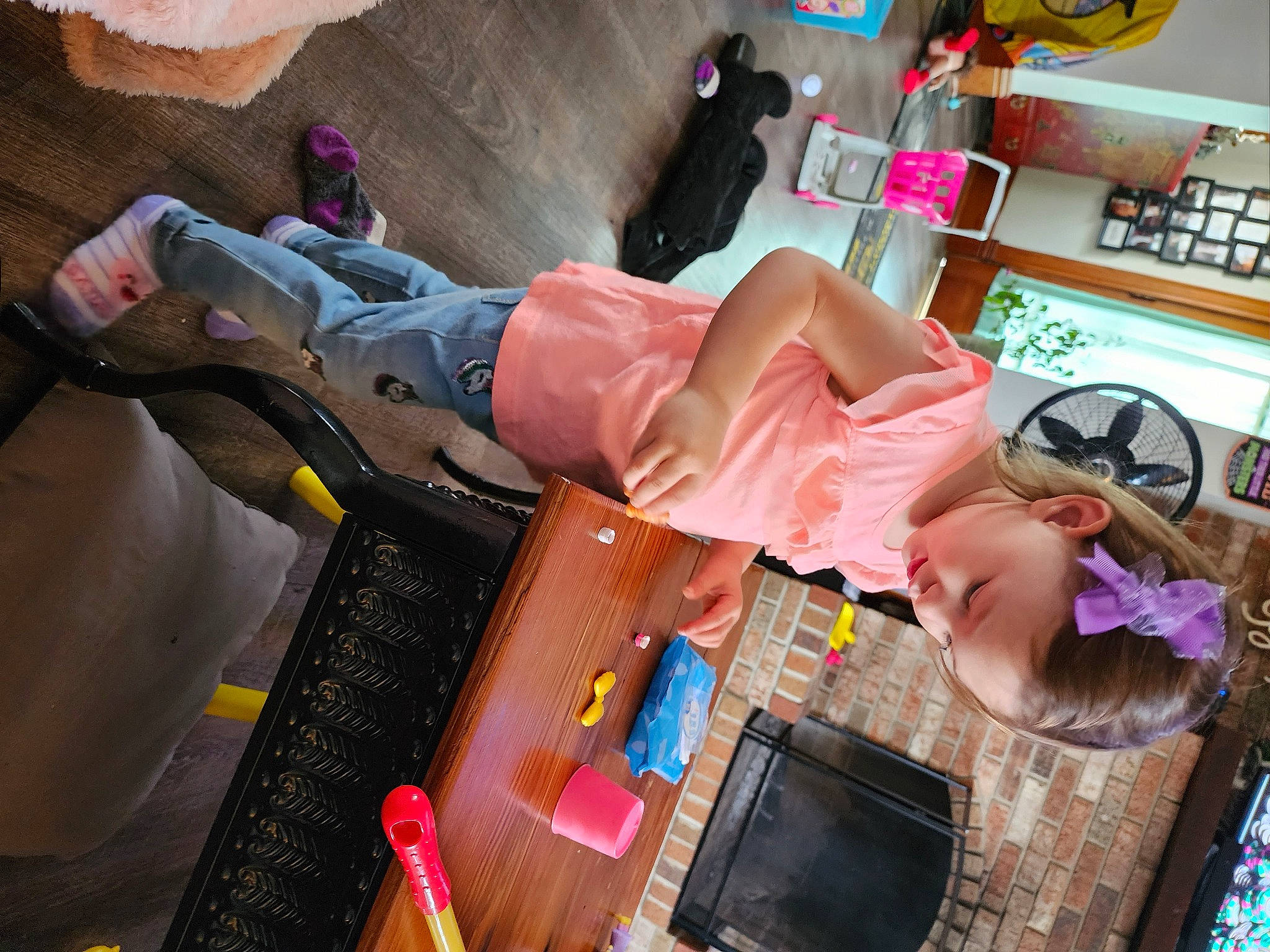 Maryjane joined the competition — help win amazing prizes! child, fun, human_leg, kitchen_appliance, person, pink, room, sandal, shelf, shorts, thigh, toddler, toy